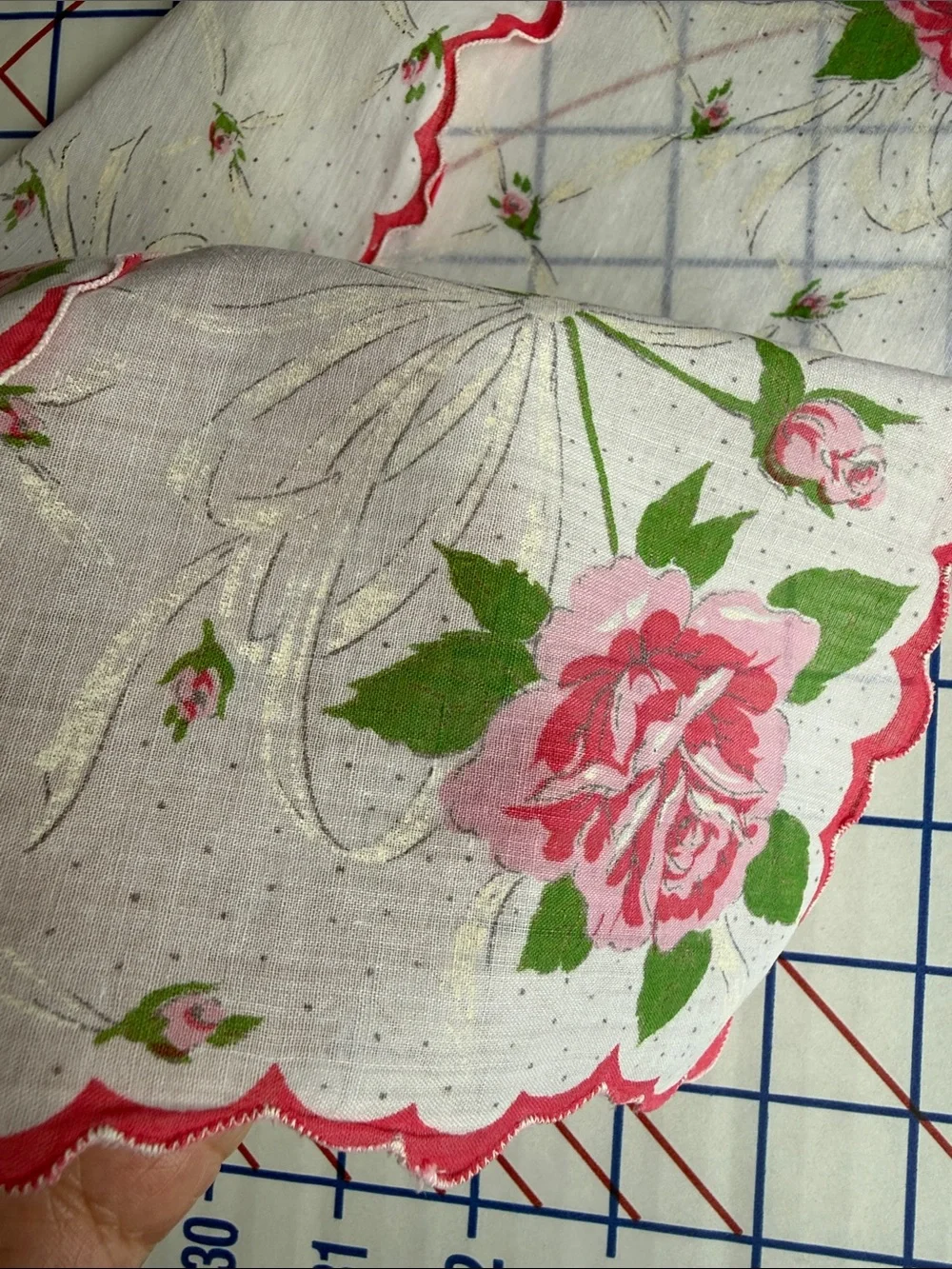 Lot of 3 Vintage Floral Cotton Handkerchiefs Pink Roses Cottagecore